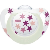 Nuk Star Night Silicone Soother 6-18m 1 Τεμάχιο - Ροζ - Εξαιρετικά Μαλακή Ορθοδοντική Πιπίλα Σιλικόνης που Λάμπει στο Σκοτάδι με Θήκη Μεταφοράς