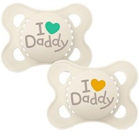 Mam Original Ι Love Daddy Silicone Soother 2-6m 2 Τεμάχια, Κωδ 115SU2c - Κρεμ - Ορθοδοντική Πιπίλα με Θηλή Σιλικόνης Φιλική προς το Δερματάκι του Μωρού με Πρακτική Θήκη Μεταφοράς