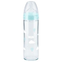 Nuk New Classic Bottle Silicone 0-6m 240ml 1 Τεμάχιο, Κωδ 10745080 Γαλάζιο - Γυάλινο Μπιμπερό Κατά των Κολικών με Θηλή Σιλικόνης