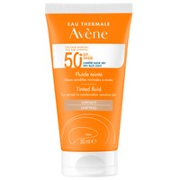 Avene Fluide Solaire Tinted Spf50+, 50ml - Λεπτόρρευστη Αντηλιακή Κρέμα Προσώπου Λαιμού με Χρώμα, Πολύ Υψηλής Προστασίας για το Κανονικό - Μικτό Ευαίσθητο Δέρμα