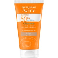 Avene Cleanance Solaire Tinted Spf50+, 50ml - Αντηλιακό Προσώπου Λαιμού με Χρώμα, Πολύ Υψηλής Προστασίας για το Ευαίσθητο Λιπαρό Δέρμα με Ατέλειες