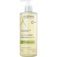 A-Derma Ultra Rich Shower Gel 500ml - Εξαιρετικά Πλούσιο Τζελ Καθαρισμού για το Ξηρό, Ευαίσθητο Δέρμα Κατάλληλο για Πρόσωπο & Σώμα, με Αντλία