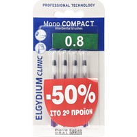 Elgydium Promo Clinic Mono Compact Interdental Brushes 0.8mm 2x4 Τεμάχια - Μεσοδόντια Βουρτσάκια Ιδανικά για Άτομα με Εμφυτεύματα ή Σιδεράκια