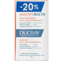 Ducray Anacaps Reactiv Hair Loss 30caps - Συμπλήρωμα Διατροφής Πολυβιταμινών, Μετάλλων & Ιχνοστοιχείων με Εκχυλίσματα Βοτάνων που Συμβάλει στη Διατήρηση των Μαλλιών Κατά της Τριχόπτωσης για Υγιή Νύχια & Δέρμα
