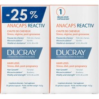 Ducray Πακέτο Προσφοράς Anacaps Reactiv Hair Loss 2x30caps - Συμπλήρωμα Διατροφής Πολυβιταμινών, Μετάλλων & Ιχνοστοιχείων με Εκχυλίσματα Βοτάνων που Συμβάλει στη Διατήρηση των Μαλλιών Κατά της Τριχόπτωσης για Υγιή Νύχια & Δέρμα