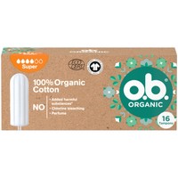 O.b. Organic 100% Cotton Tampon 16 Τεμάχια - Super - Ταμπόν με Οργανικό Βαμβάκι για Αυξημένη Ροή