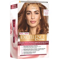 L'oreal Paris Excellence Creme Βαφή Μαλλιών 1 Τεμάχιο - 7.77 Σοκολατί Φωτεινό - Μόνιμη Κρέμα - Βαφή με Τριπλή Προστασία & Κάλυψη των Λευκών