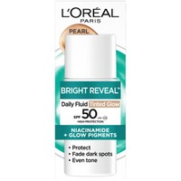 Loreal Paris Bright Reveal Daily Fluid Tinted Glow Spf50, 50ml - Pearl - Αντηλιακή Κρέμα Υψηλής Προστασίας με Νιασιναμίδη για Λαμπερή Επιδερμίδα