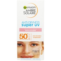 Garnier Ambre Solaire Anti Dryness Super UV Protection Cream 24h Hydration with Glycerin Spf50+, 50ml - Υποαλλεργική 24h Αντηλιακή Κρέμα Προσώπου Πολύ Υψηλής Προστασίας με Λεπτόρρευστη Υφή για Ξηρές Επιδερμίδες