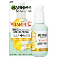 Garnier Skin Active Vitamin C 2 in 1 Brightening Serum Cream Spf25, 50ml - Προϊόν Περιποίησης Προσώπου 2 σε 1 με Βιταμίνη C για Λάμψη & Ομοιόμορφη Όψη