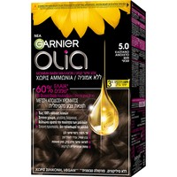 Garnier Olia Permanent Hair Color 1 Τεμάχιο - 5.0 Καστανό Ανοιχτό - Μόνιμη Βαφή Μαλλιών Χωρίς Αμμωνία & με Φυσικά Έλαια Λουλουδιών