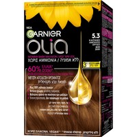 Garnier Olia Permanent Hair Color 1 Τεμάχιο - 5.3 Καστανό Ανοιχτό Χρυσό - Μόνιμη Βαφή Μαλλιών Χωρίς Αμμωνία & με Φυσικά Έλαια Λουλουδιών