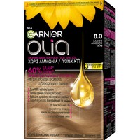 Garnier Olia Permanent Hair Color 1 Τεμάχιο - 8.0 Ξανθό Ανοιχτό - Μόνιμη Βαφή Μαλλιών Χωρίς Αμμωνία & με Φυσικά Έλαια Λουλουδιών