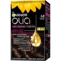 Garnier Olia Permanent Hair Color 1 Τεμάχιο - 4.0 Καστανό - Μόνιμη Βαφή Μαλλιών Χωρίς Αμμωνία & με Φυσικά Έλαια Λουλουδιών