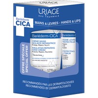 Uriage Promo Bariederm Cica Hand Cream 50ml & Protecting Lip Balm 15ml - Μονωτική & Αναπλαστική Κρέμα Χεριών για Πολύ Ξηρές Επιδερμίδες & Επανορθωτικό & Μονωτικό Balm για Ευαίσθητα Χείλια