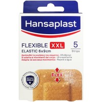 Hansaplast Flexible Strips XXL Elastic 6x9cm 5 Τεμάχια - Εύκαμπτα & Αδιάβροχα Επιθέματα που Καλύπτουν & Προστατεύουν Μεσαίου Εώς Μεγαλύτερου Μεγέθους Πληγές