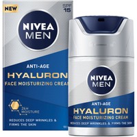 Nivea Active-Age Hyaluron Face Moisturizing Cream Spf15, 50ml - Ανδρική Αντιγηραντική Κρέμα Προσώπου, Μεσαίας Αντηλιακής Προστασίας με Υαλουρονικό Οξύ