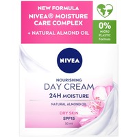 Nivea Moisture Day Cream 24h for Dry Skin with Almond Oil spf15, 50ml - Πλούσια Κρέμα Ημέρας 24ωρης Εντατικής Ενυδάτωσης με Αμυγδαλέλαιο Μεσαίας Προστασίας