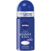 Nivea Protect & Care Deodorant Anti-Perspirant Roll-On 50ml - Γυναικείο Αποσμητικό Roll-On 48ωρης Προστασίας, Χωρίς Οινόπνευμα