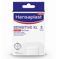 Hansaplast Sensitive XL Sterile 6x7cm, 5 Τεμάχια - Αυτοκόλλητα Αποστειρωμένα Επιθέματα Πληγών & Μετεγχειρητικών Τραυμάτων.