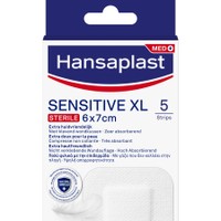 Hansaplast Sensitive XL Sterile 6x7cm 5 Τεμάχια - Αυτοκόλλητα Αποστειρωμένα Επιθέματα για Μεγαλύτερες Πληγές & Μετεγχειρητικά Τραύματα