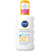 Nivea Sun Babies & Kids Sensitive Protective 5 in 1 Spf50+ Spray 200ml - Βρεφικό, Παιδικό Αντηλιακό Γαλάκτωμα Προσώπου, Σώματος Πολύ Υψηλής Προστασίας σε Μορφή Spray