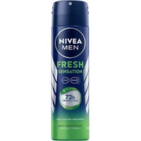 Nivea Men Fresh Sensation 72h Anti-Perspirant Spray 150ml - Ανδρικό Αποσμητικό Spray για 72ωρη Προστασία με Αντιβακτηριακές Ιδιότητες & Φρέσκο Άρωμα