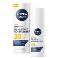 Nivea Men Sensitive Daily Protect Moisturiser Face Cream 30Spf, 50ml - Ενυδατική Κρέμα με Τριπλή Προστασία Ενάντια στις UVA/UVB Ακτινοβολίες, στα Εφέ Μπλε Φωτός & στην Επίδραση της Ρύπανσης