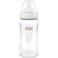 Nuk First Choice Plus Glass Bottle Temperature Control Silicone Medium 3m+ 240ml - Seahorse Λευκό - Γυάλινο Μπιμπερό με Θηλή Σιλικόνης Κατά των Κολικών & Δείκτη Ελέγχου Θερμοκρασίας από 3 Μηνών και Άνω