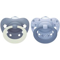 Nuk First Choice Classic Day & Night Silicone Soother 18-36m 2 Τεμάχια - Μπλε - Γκρι - Ορθοδοντική Πιπίλα Σιλικόνης