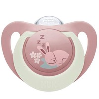Nuk First Choice Night Silicone Soother 6-18m, 1 Τεμάχιο - Ροζ - Εξαιρετικά Μαλακή Ορθοδοντική Πιπίλα Σιλικόνης που Λάμπει στο Σκοτάδι με Θήκη Μεταφοράς