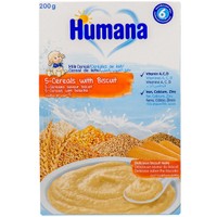 Humana Κρέμα 5 Δημητριακά με Μπισκότο Μετά τον 6ο Μήνα 200g - Κρέμα Δημητριακών με Σιτάρι Ολικής Αλέσεως & Νόστιμη Γεύση Μπισκότου