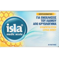 FarmaSyn Isla Medic Acute 20 Lozenges - Καταπραϋντικές Παστίλες με Εκχύλισμα από Βρύα Ισλανδίας & Υαλουρονικό Νάτριο για Ανακούφιση από τη Βραχνάδα & τον Ερεθισμένο Λαιμό με Γεύση Εσπεριδοειδών & Λεμόνι