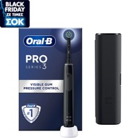 Oral-B ProSeries 3 Black Travel Edition 1 Τεμάχιο - Επαναφορτιζόμενη Ηλεκτρική Οδοντόβουρτσα με Αισθητήρα Πίεσης & Θήκη Ταξιδιού για Βαθύ Καθαρισμό