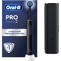 Oral-B PRO Series 3 Cross Action Black Travel Edittion 1 Τεμάχιο - Επαναφορτιζόμενη Ηλεκτρική Οδοντόβουρτσα με Αισθητήρα Πίεσης & Θήκη Ταξιδιού για Βαθύ Καθαρισμό