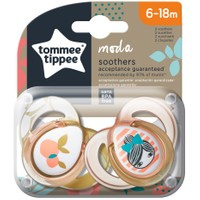 Tommee Tippee Moda Soothers 6-18m Πορτοκαλί Κωδ 433489, 2 Τεμάχια - Ορθοδοντική Πιπίλα Σιλικόνης με Σχέδιο