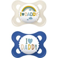 Mam I Love Mummy & Daddy Silicone Soother 2-6m, 2 Τεμάχια, Κωδ 115SB1 - Κρεμ / Γαλάζιο - Ορθοδοντική Πιπίλα Σιλικόνης με Θήκη Μεταφοράς