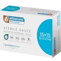 AlfaShield Alfa Gauze Sterile 15x15cm 12 Τεμάχια - Αποστειρωμένη Γάζα με Υδρόφιλο Βαμβάκι