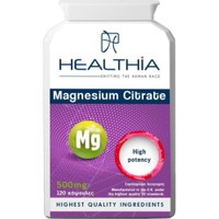 Healthia Magnesium Citrate 500mg High Potency 120caps - Συμπλήρωμα Διατροφής με Μαγνήσιο Κιτρικής Μορφής Υψηλής Απορροφησιμότητας για την Καλή Λειτουργία του Νευρικού & Μυοσκελετικού Συστήματος