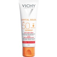 Vichy Capital Soleil Spf50 Anti-Age Antioxidant Protective Care 3 in 1, 50ml - Κρέμα Προσώπου Υψηλής Αντηλιακής Προστασίας με Τριπλή Δράση Ενάντια των Ρυτίδων για Ελαστικότητα & Λάμψη