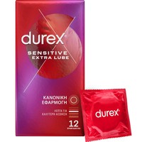 Durex Sensitive Extra Lube Condoms 12 Τεμάχια - Λεπτά Προφυλακτικά με Επιπλέον Λιπαντικό για Καλύτερη Αίσθηση