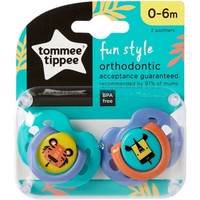 Tommee Tippee Fun Style Orthodontic Soothers 0-6m Κωδ 433470, 2 Τεμάχια - Ορθοδοντική Πιπίλα Σιλικόνης με Σχέδιο