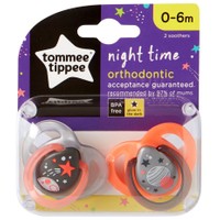 Tommee Tippee Night Time Silicone Soothers Κωδ 433473, 2 Τεμάχια - Ορθοδοντική Πιπίλα Σιλικόνης που Λάμπει στο Σκοτάδι από 0 Έως 6 Μηνών