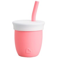 Munchkin C'est Silicone Training Cup with Straw 6m+, 118ml, Κωδ 90055 - Ανοιχτό Ροζ - Εκπαιδευτικό Κύπελο με Καλαμάκι Σιλικόνης, Κατάλληλο για τα Ευαίσθητα Ούλα του Μωρού