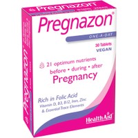 Health Aid Pregnazon 30tabs - Συμπλήρωμα Διατροφής Εξειδικευμένης Φόρμουλας Βιταμινών, Μετάλλων & Ενζύμων για Υποστήριξη του Γυναικείου Οργανισμού από τη Σύλληψη Μέχρι & το Θηλασμό