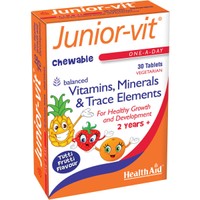 Health Aid Junior-Vit 30 Chew.tabs - Συμπλήρωμα Διατροφής Πολυβιταμινών & Μετάλλων για Ενίσχυση Ανοσοποιητικού, Φυσιολογική Ανάπτυξη του Εγκεφάλου & Τόνωση με Αντιοξειδωτικές Ιδιότητες για Παιδιά με Γεύση Φρούτων