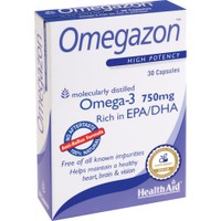 Health Aid Omegazon Omega-3 750mg 30caps - Συμπλήρωμα Διατροφής Συμπυκνωμένου Ιχθυελαίου Πλούσιο σε Ωμέγα 3 & Βιταμίνη Ε για την Καλή Λειτουργία του Καρδιαγγειακού Συστήματος, Ομαλή Αρτηριακή Πίεση & Καλή Όραση Χωρίς Επίγευση Ψαριού