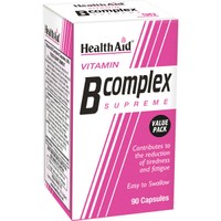 Health Aid B Complex Supreme 90caps - Συμπλήρωμα Διατροφής Συμπλέγματος Βιταμινών Β για την Καλή Υγεία του Νευρικού Συστήματος, Κατά της Κόπωσης για Αυξημένα Επίπεδα Ενέργειας