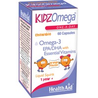 Health Aid KIDZ Omega 60 Chew.caps - Συμπλήρωμα Διατροφής Ωμέγα 3 & Βιταμινών για τη Σωστή Ανάπτυξη & Λειτουργία του Εγκεφάλου & της Όρασης για Παιδιά με Γεύση Πορτοκάλι