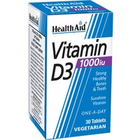 Health Aid Vitamin D3 1000iu 30tabs - Συμπλήρωμα Διατροφής Βιταμίνης D3 για την Καλή Υγεία των Οστών, Δοντιών & Ενίσχυση του Ανοσοποιητικού